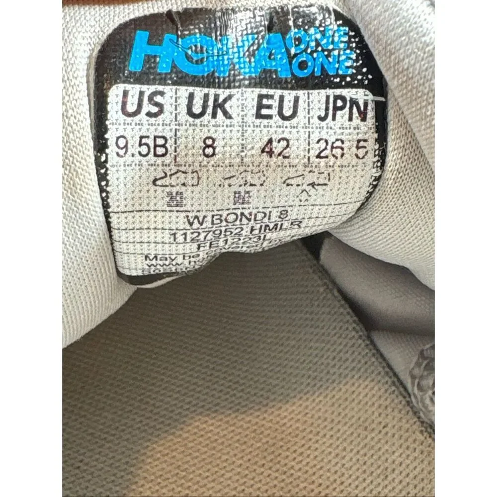 Hoka One One Bondi 8 Women's Size 9.5B Running Shoes - Harbor Mist / Peach